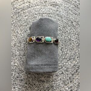 Semiprecious Multi Stone Sterling Silver Link Bracelet